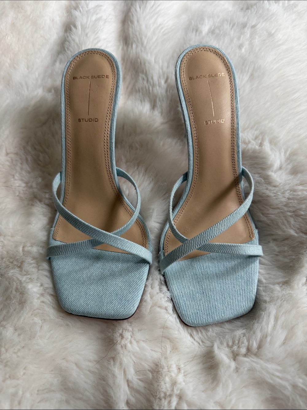 Denim Light Blue Strappy Slide Sandals